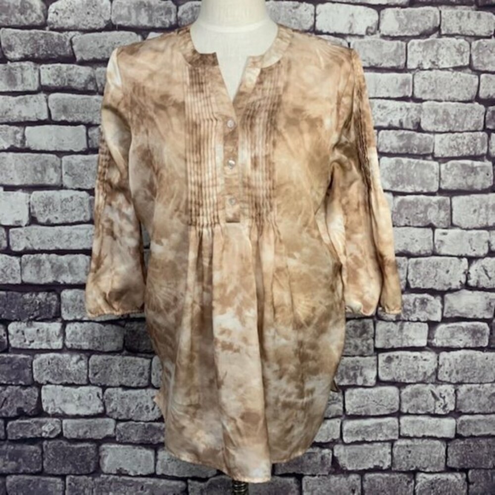 Chico's Brown & Ivory 3/4 Sleeve Blouse Size L